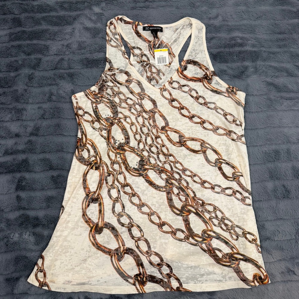 INC International Concepts Petite M Chain Print Rhinestone Racerback Tank Top
